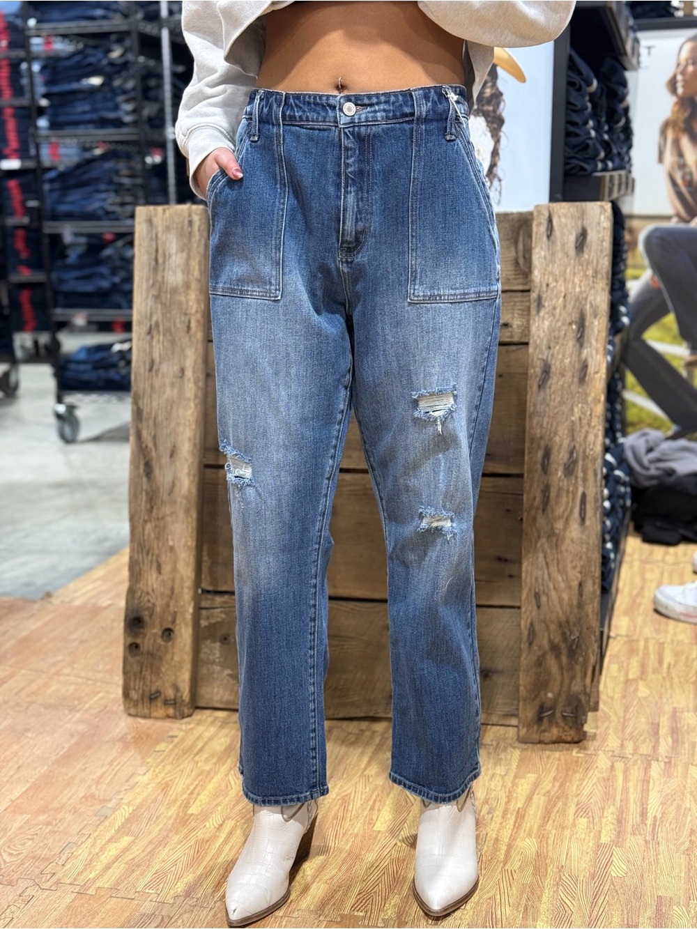 KanCan Distressed Straight Leg Jeans - Blue